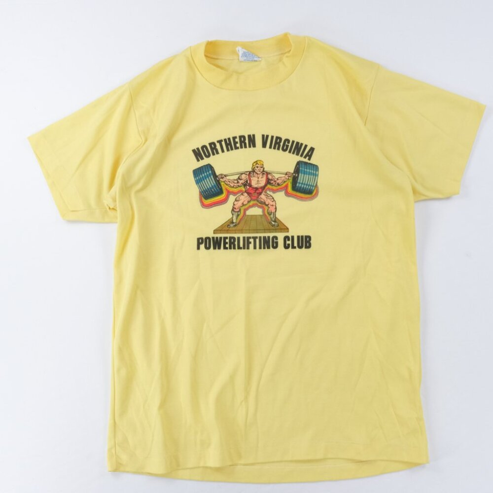 Vintage 90s Northern Virginia Powerlifting Gym Tee T Shirt Large Yellow Workout